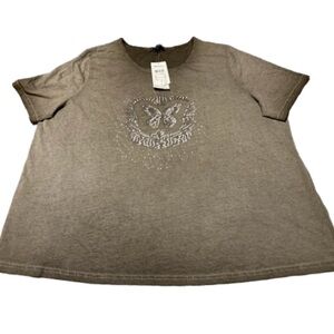 Ulla Popken Gray T-Shirt with sequin butterfly design NWT 24/26